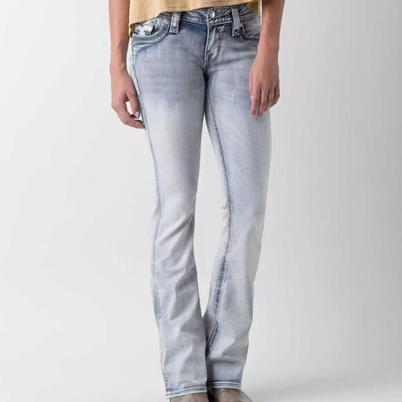 Rock Revival Raven Light Wash Distressed Bootcut Jeans Size 28 NEW Low Rise - Picture 1 of 16